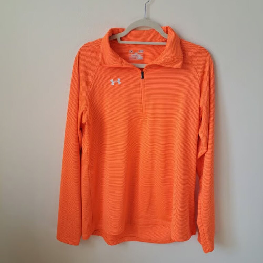 Under Armour Heatgear Womens Quarter Zip Orange Striped Jacket Size L